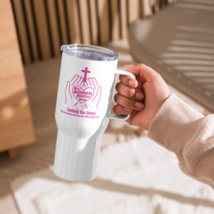 The Shepherds Heart and Hands Spill Proof Travel mug with a handle